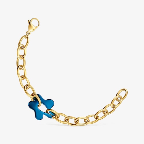 Pulsera flor azul y acero dorado TOUS Strain