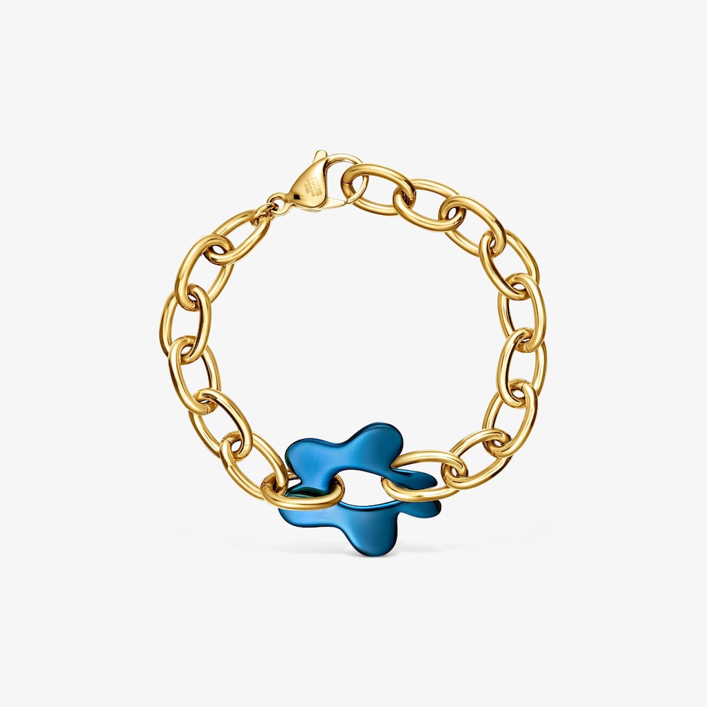 Pulsera flor azul y acero dorado TOUS Strain