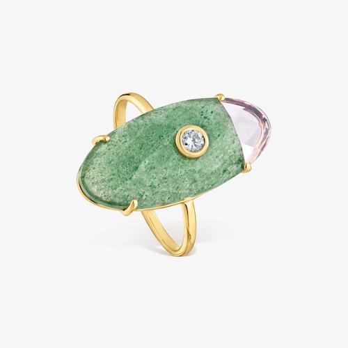 Bague or jaune 9&nbsp;ct, diamants cr&eacute;&eacute;s en laboratoire et aventurine TOUS Beetle LGD