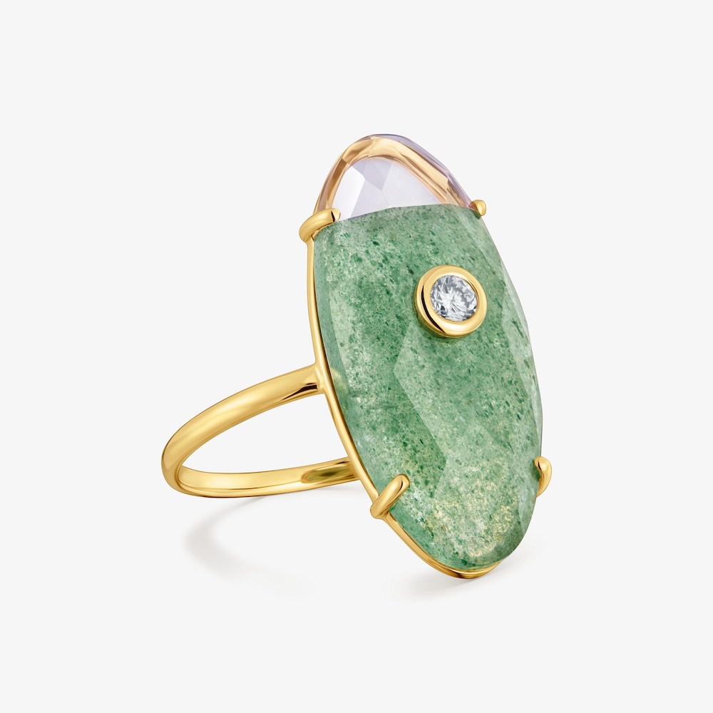 Bague or jaune 9&nbsp;ct, diamants cr&eacute;&eacute;s en laboratoire et aventurine TOUS Beetle LGD