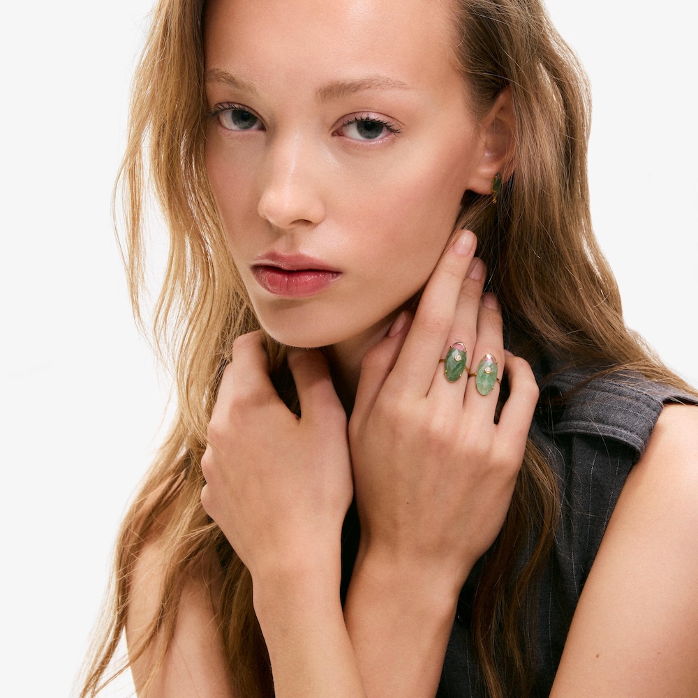 Bague or jaune 9&nbsp;ct, diamants cr&eacute;&eacute;s en laboratoire et aventurine TOUS Beetle LGD
