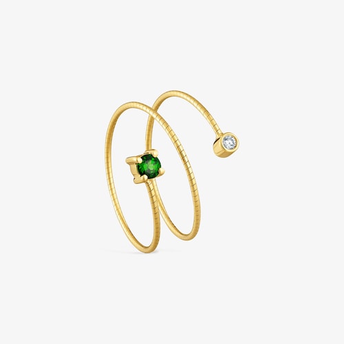 Anillo abierto de oro 9 kt, titanio, diamante y cromodiopsido TOUS Bucle