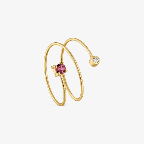 Anillo abierto de oro 9 kt, titanio, diamante y rodolita TOUS Bucle