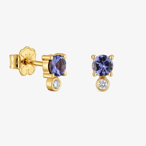 Pendientes de oro 9 kt, diamantes y tanzanitas TOUS Bucle