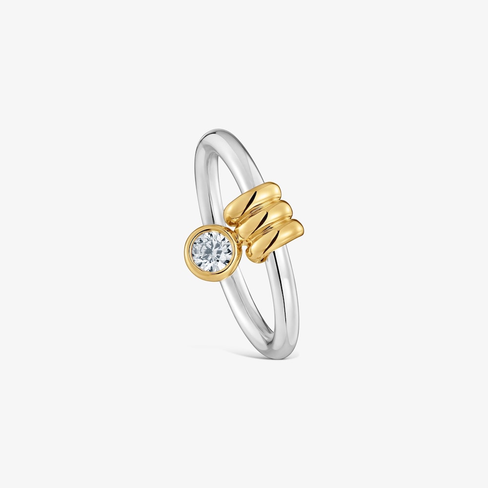 Anillo de plata bicolor y diamantes creados en laboratorio Straight LGD