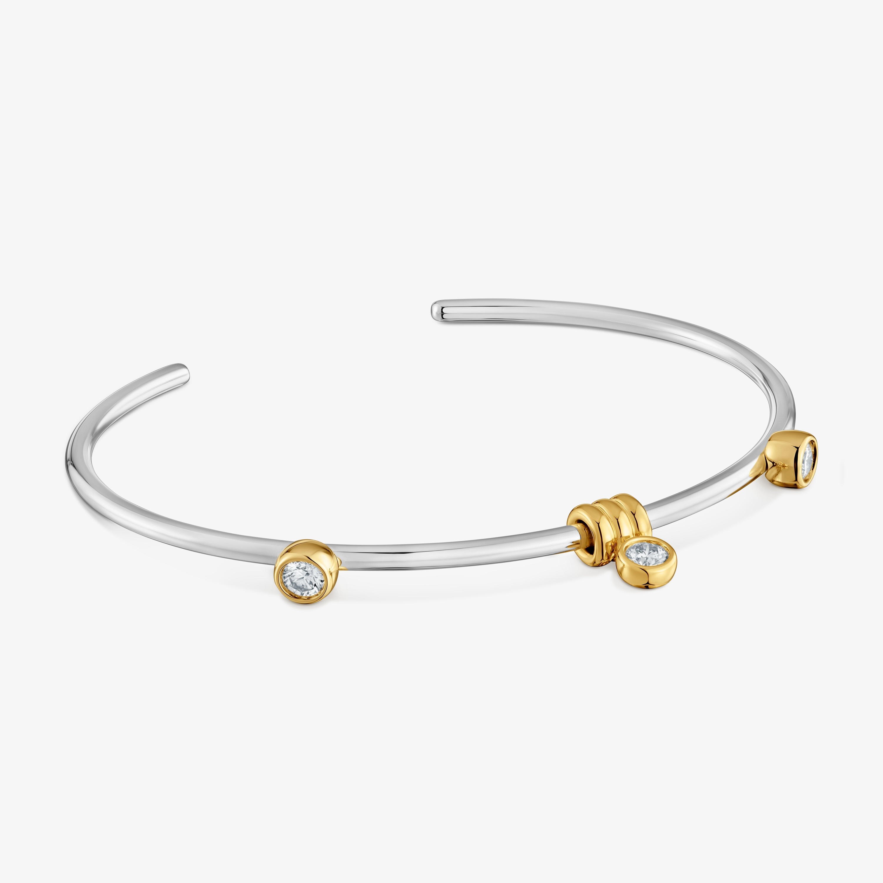Two-tone silver Bangle with lab-grown diamonds TOUS Straight LGD