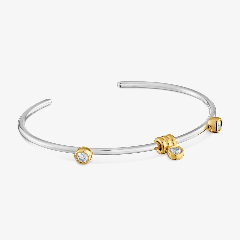 Two-tone silver Bangle with lab-grown diamonds TOUS Straight LGD