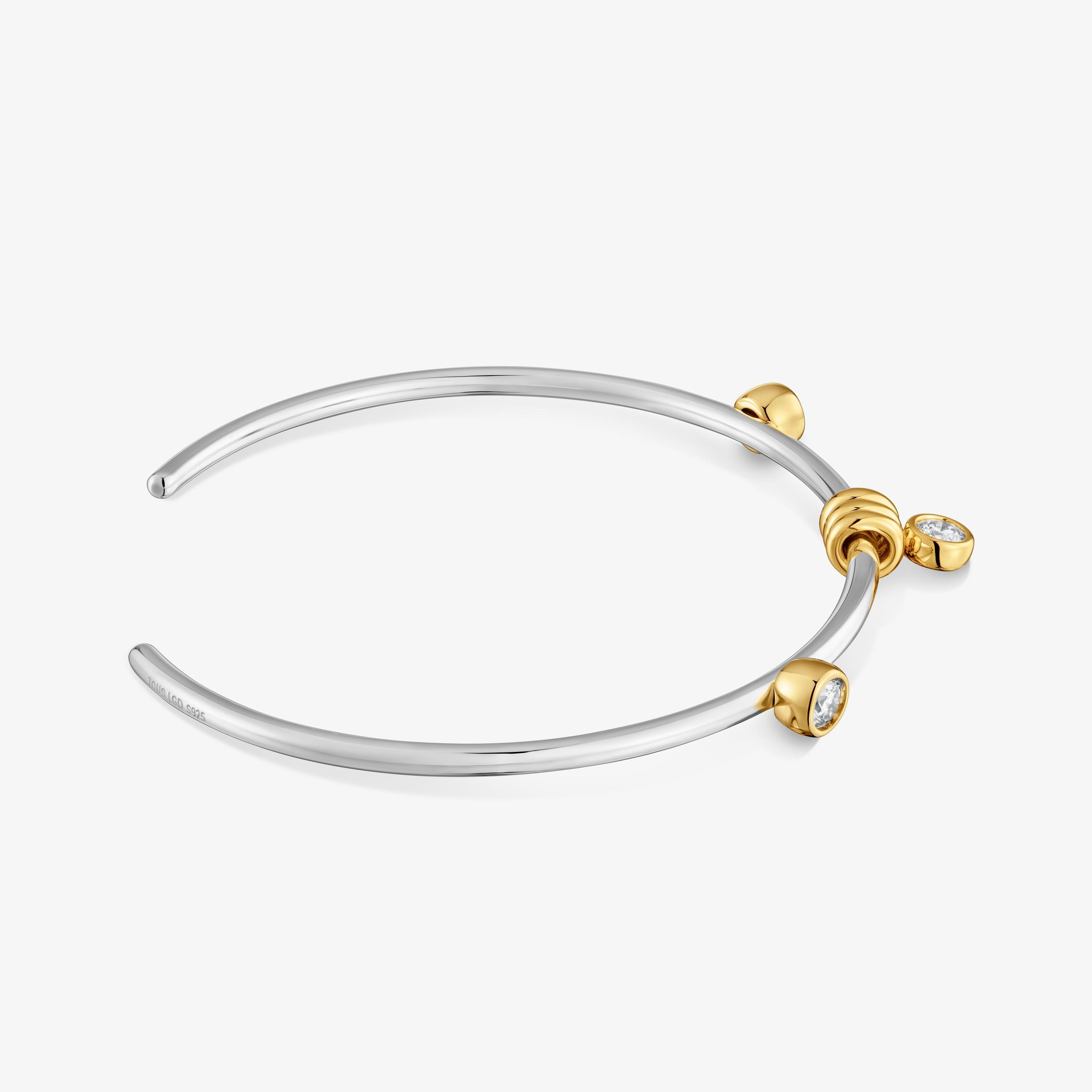 Two-tone silver Bangle with lab-grown diamonds TOUS Straight LGD