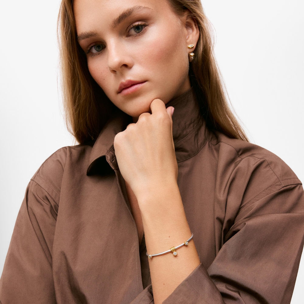 Two-tone silver Bangle with lab-grown diamonds TOUS Straight LGD