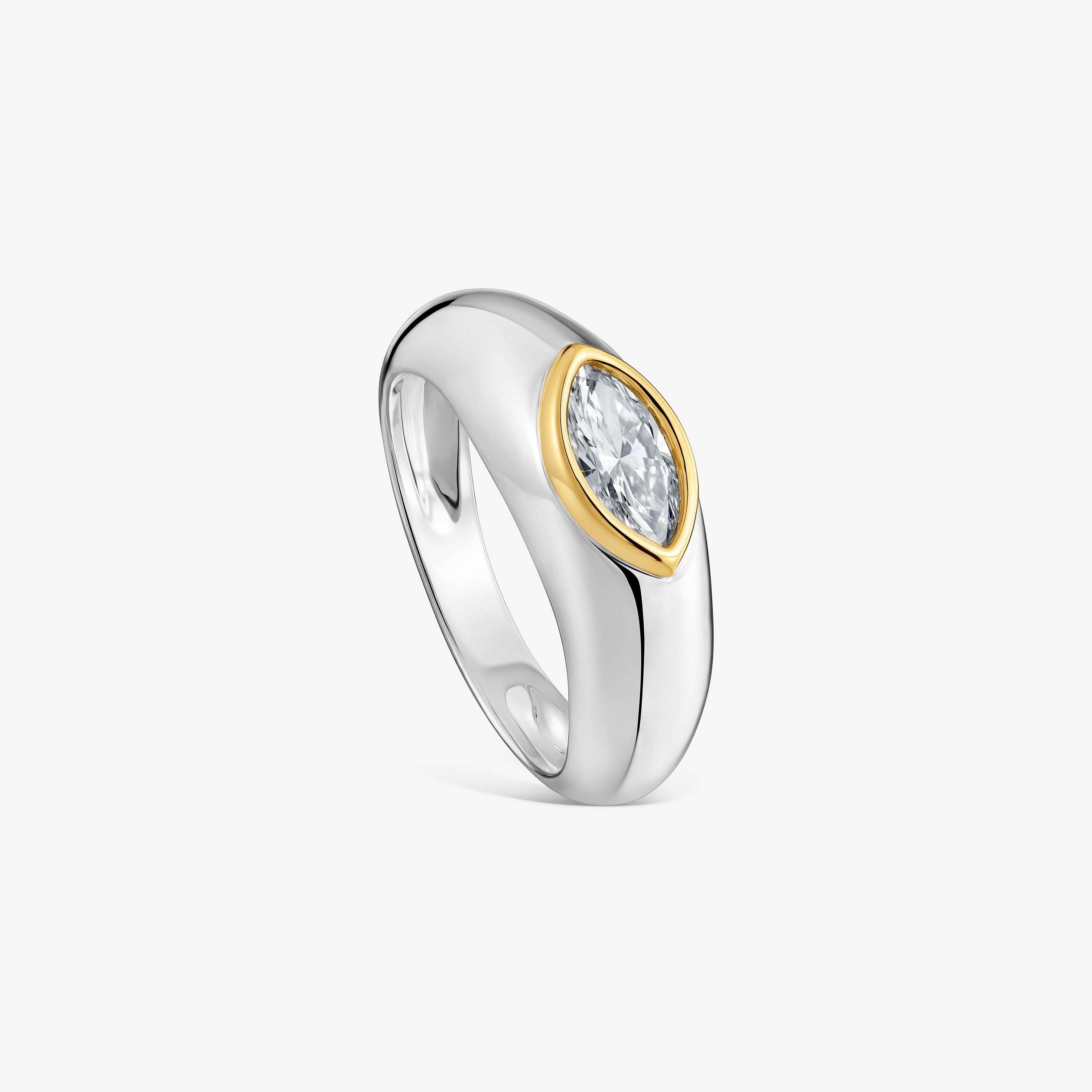 Two-tone silver Signet ring with lab-grown diamonds TOUS Straight LGD