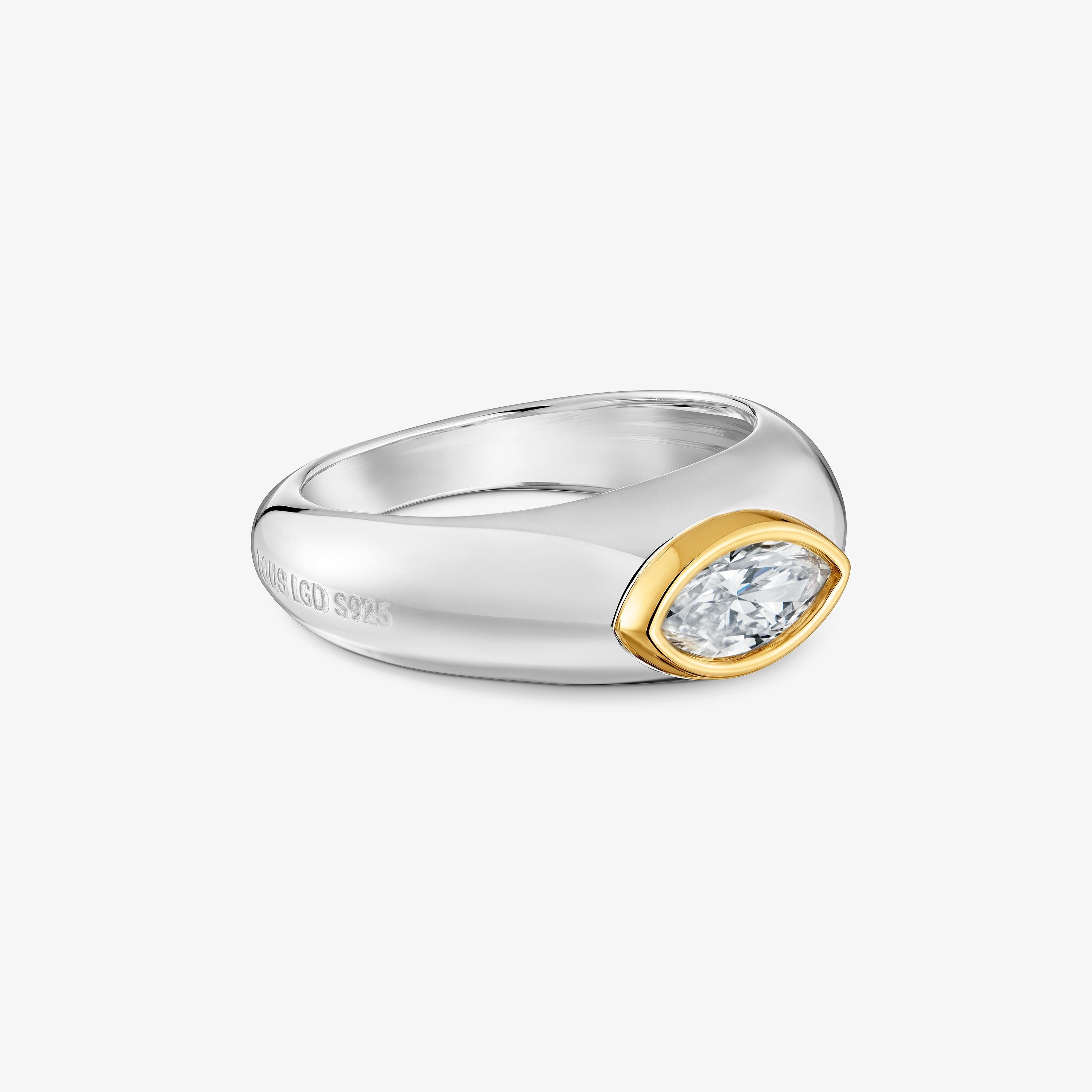 Two-tone silver Signet ring with lab-grown diamonds TOUS Straight LGD