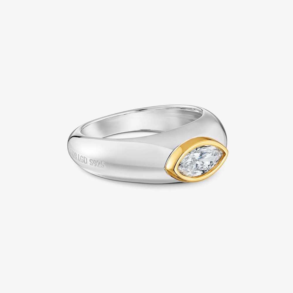 Anillo sello de plata bicolor y diamantes creados en laboratorio Straight LGD