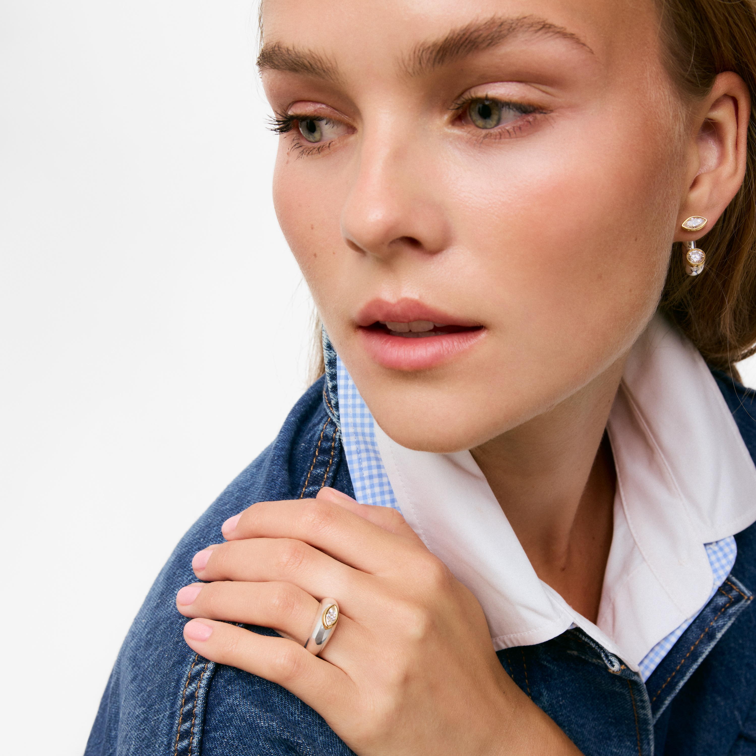 Two-tone silver Signet ring with lab-grown diamonds TOUS Straight LGD