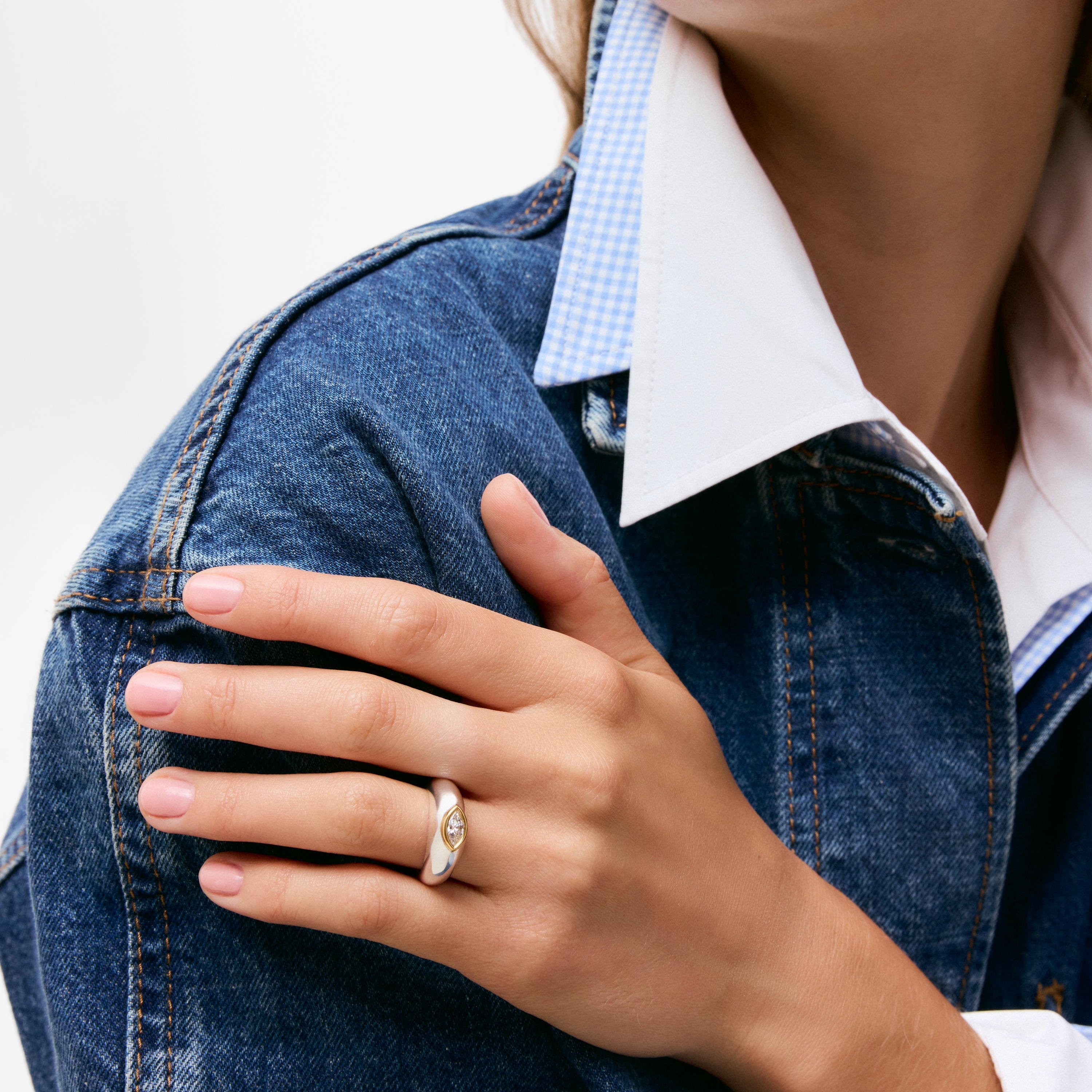 Two-tone silver Signet ring with lab-grown diamonds TOUS Straight LGD