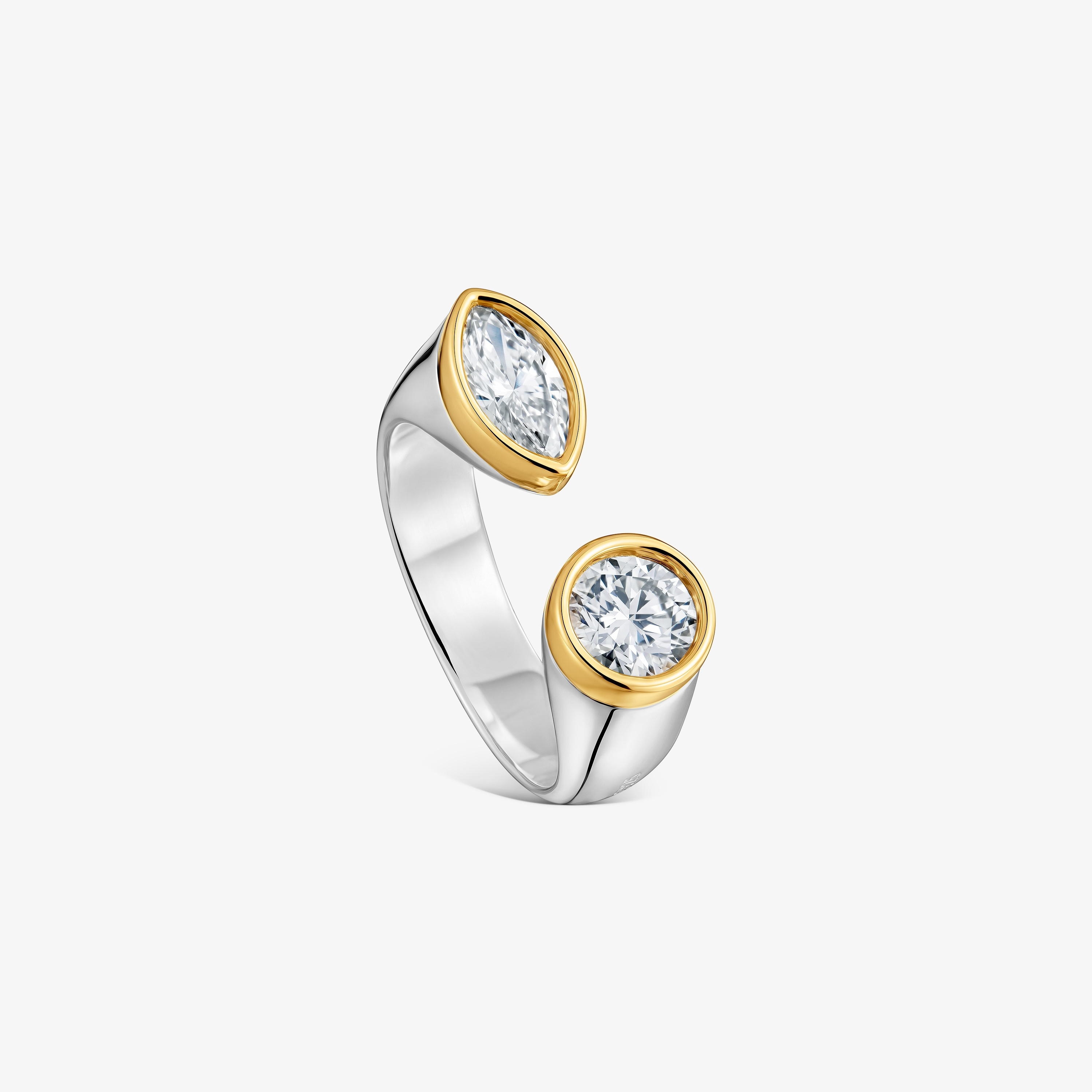 Two-tone silver Open ring with lab-grown diamonds TOUS Straight LGD