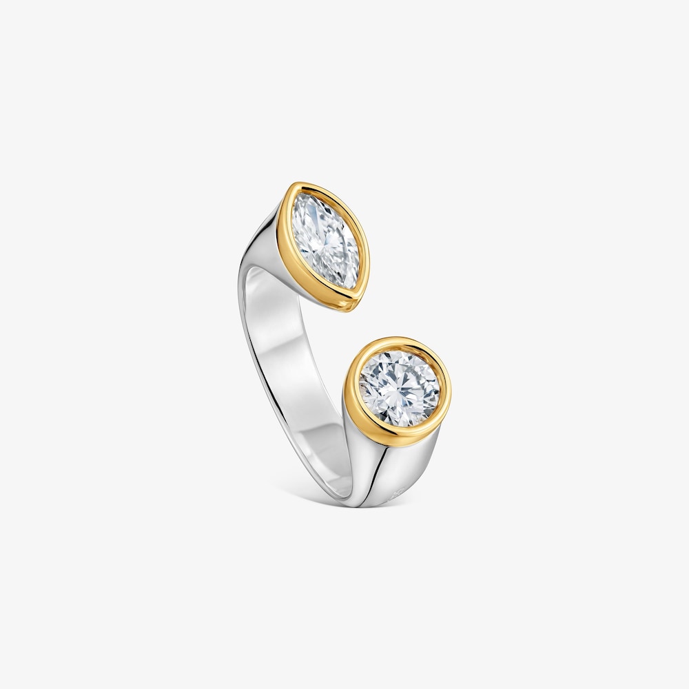 Anillo abierto de plata bicolor y diamantes creados en laboratorio Straight LGD