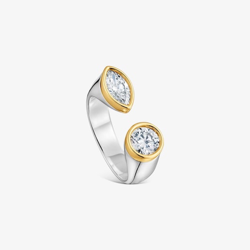 Anillo abierto de plata bicolor y diamantes creados en laboratorio Straight LGD