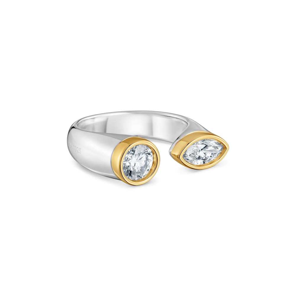 Anillo abierto de plata bicolor y diamantes creados en laboratorio Straight LGD