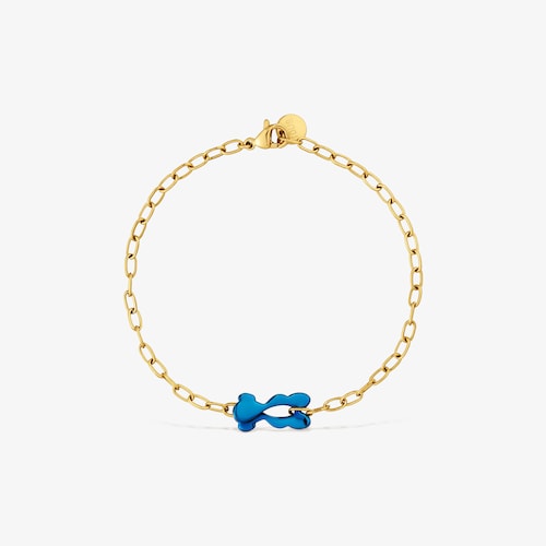 Pulsera oso azul y acero dorado TOUS Strain