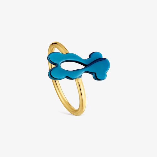 Anillo oso azul y acero dorado TOUS Strain