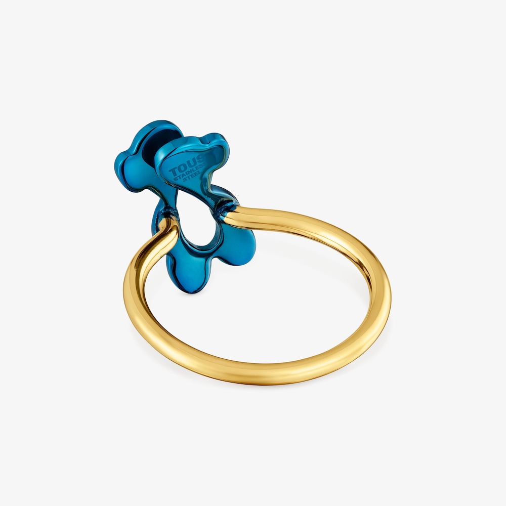Anillo oso azul y acero dorado TOUS Strain
