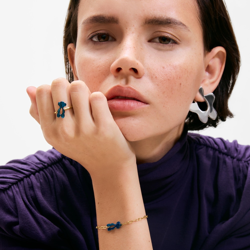 Anillo oso azul y acero dorado TOUS Strain