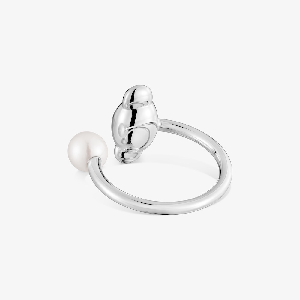 Anillo abierto de plata y perla cultivada Head to TOUS 