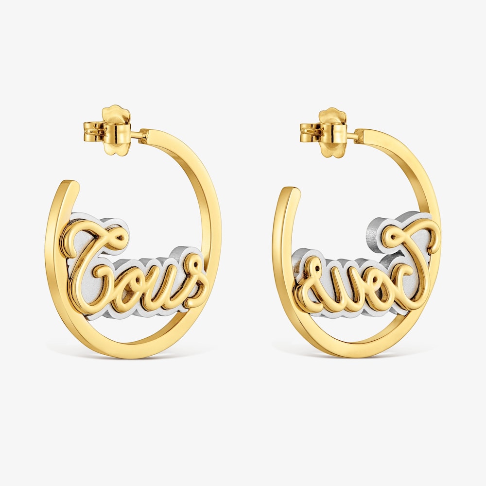 Pendientes aro de acero dorado TOUS Charming