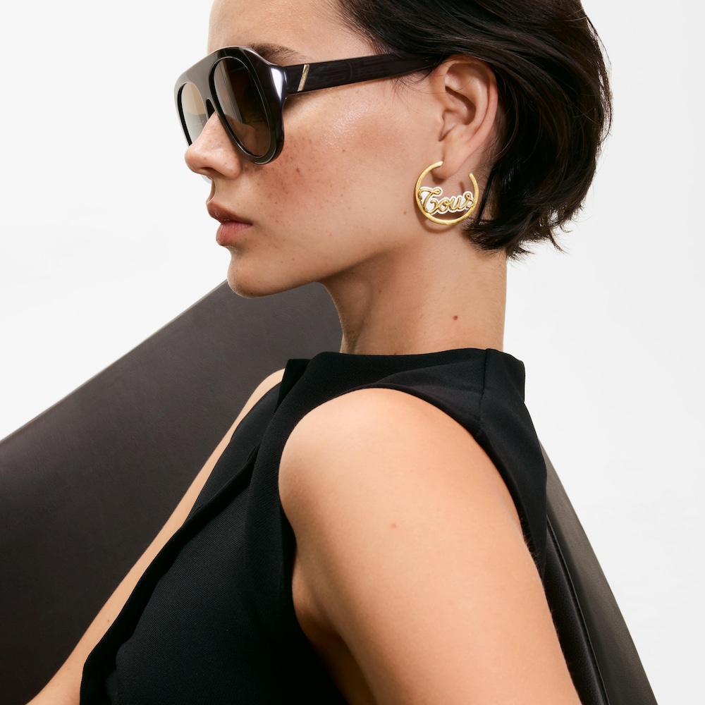 Pendientes aro de acero dorado TOUS Charming