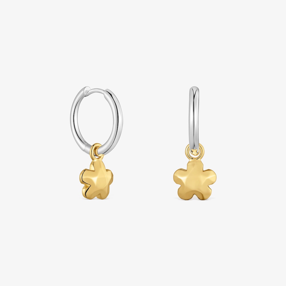 Boucles d&rsquo;oreilles anneaux fleur bicolore Icon Metal