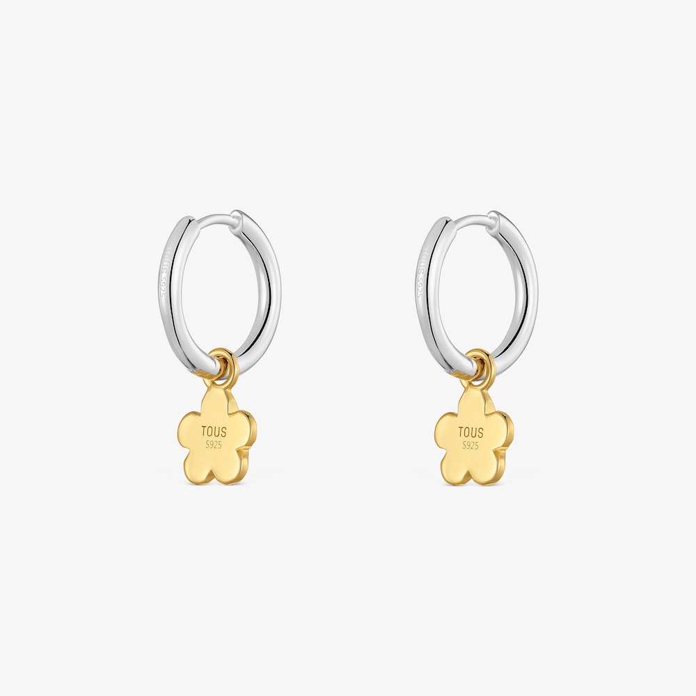 Boucles d&rsquo;oreilles anneaux fleur bicolore Icon Metal