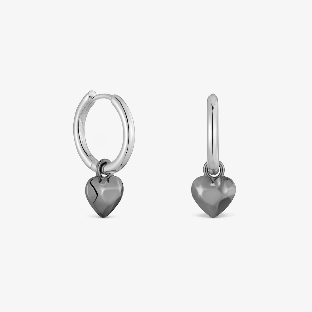 Pendientes aro coraz&oacute;n de plata dark silver Icon Metal