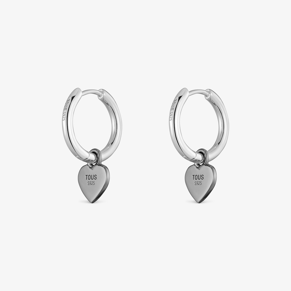 Pendientes aro coraz&oacute;n de plata dark silver Icon Metal