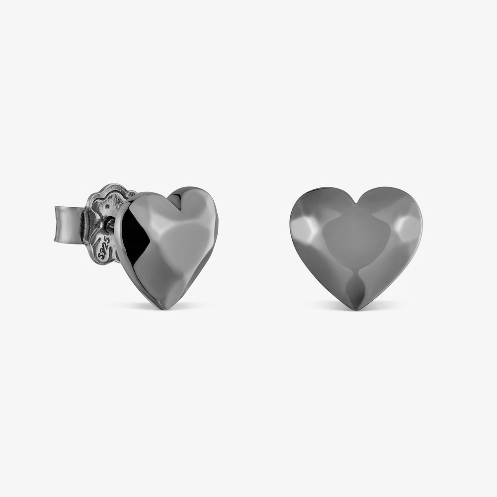 Boucles d&rsquo;oreilles c&oelig;ur en argent dark silver Icon Metal