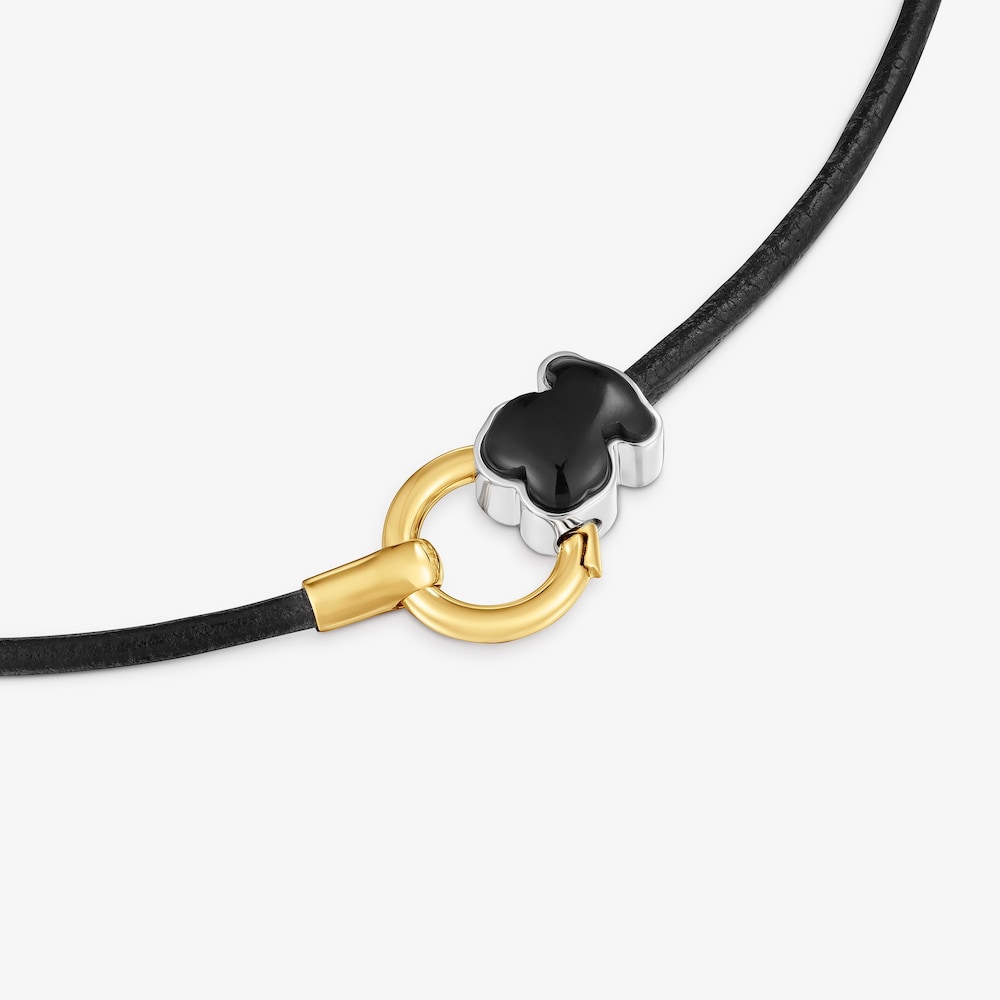 Zweifarbige Halskette mit Onyx und Lederkordel TOUS Gem Power