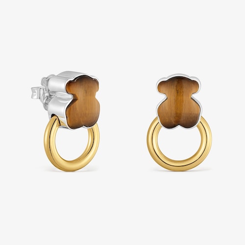 Boucles d&rsquo;oreilles anneaux bicolores avec &oelig;il-de-tigre TOUS Gem Power