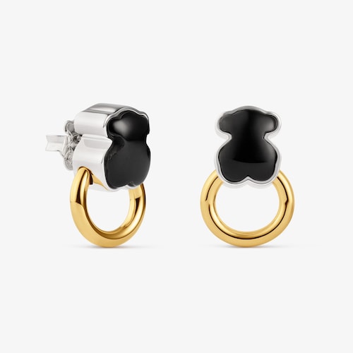 Boucles d&rsquo;oreilles anneaux bicolores avec onyx TOUS Gem Power
