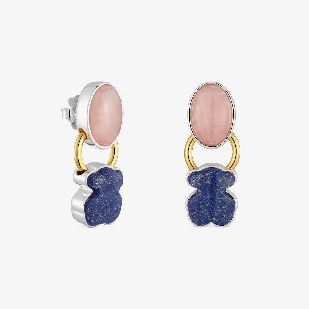 Boucles d&rsquo;oreilles ourson bicolores avec pierres pr&eacute;cieuses TOUS Gem Power