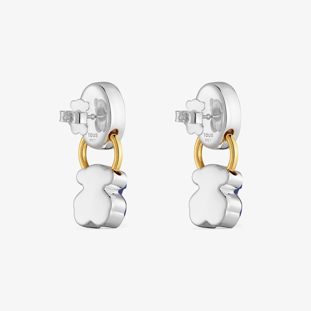 Boucles d&rsquo;oreilles ourson bicolores avec pierres pr&eacute;cieuses TOUS Gem Power