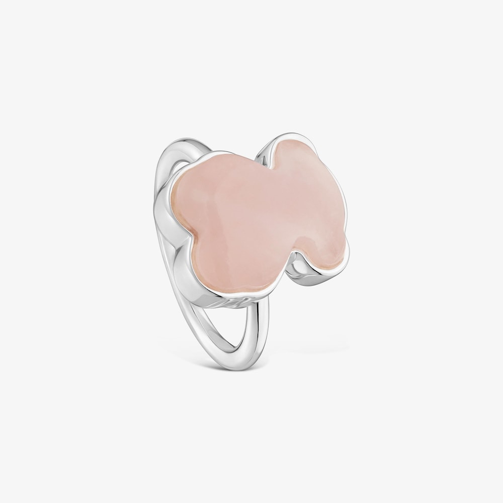 Anillo oso con ba&ntilde;o de plata y cuarzo rosa TOUS Gem Power
