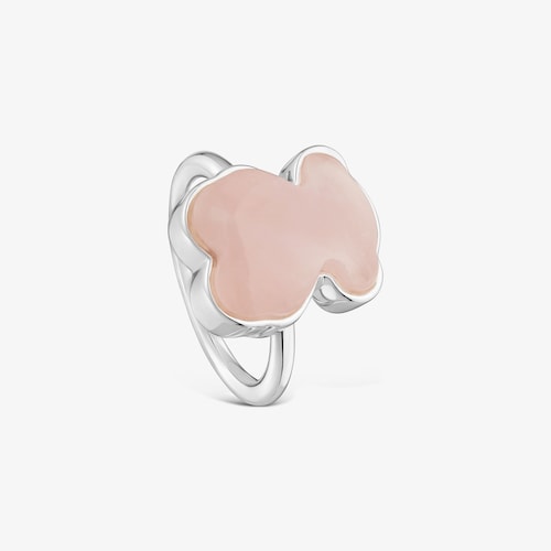 Anillo oso con ba&ntilde;o de plata y cuarzo rosa TOUS Gem Power