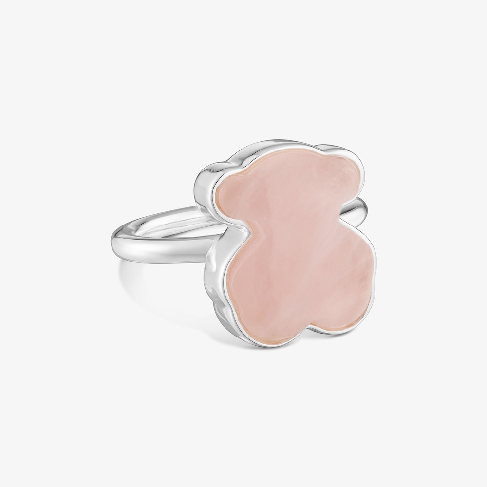 Anillo oso con ba&ntilde;o de plata y cuarzo rosa TOUS Gem Power
