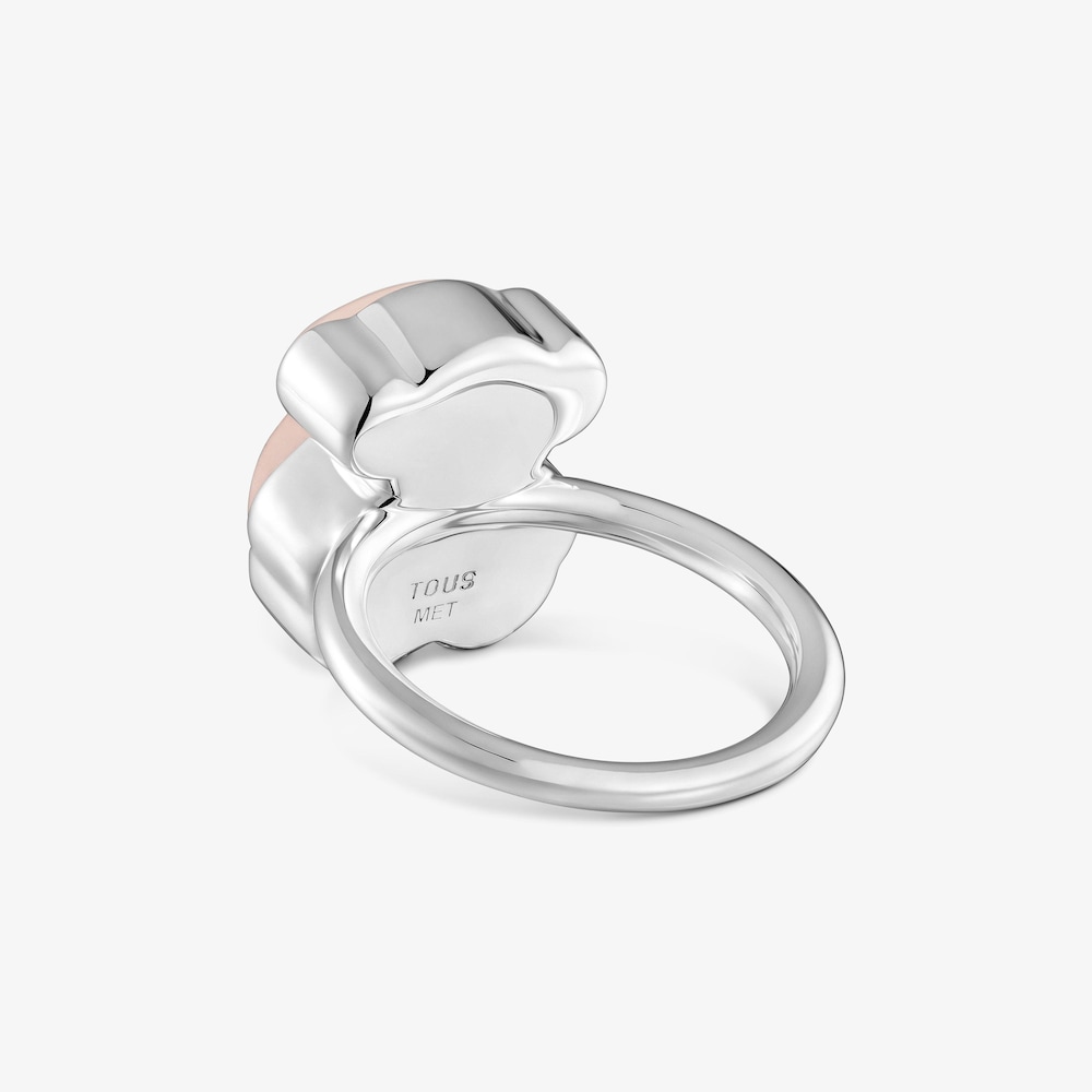 Anillo oso con ba&ntilde;o de plata y cuarzo rosa TOUS Gem Power