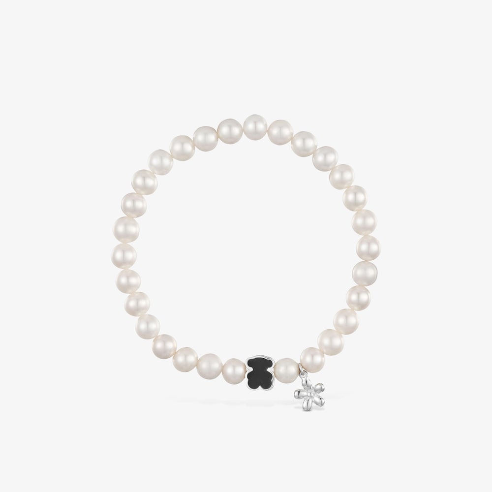 Pulsera el&aacute;stica oso con perlas cultivadas TOUS Eureka