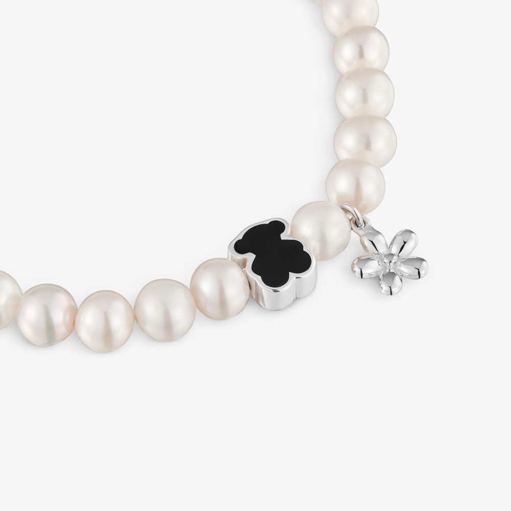 Pulsera el&aacute;stica oso con perlas cultivadas TOUS Eureka