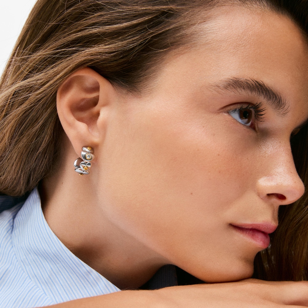 Pendientes aro con ba&ntilde;o de oro 18 kt sobre plata y diamantes creados en laboratorio TOUS Puffy LGD