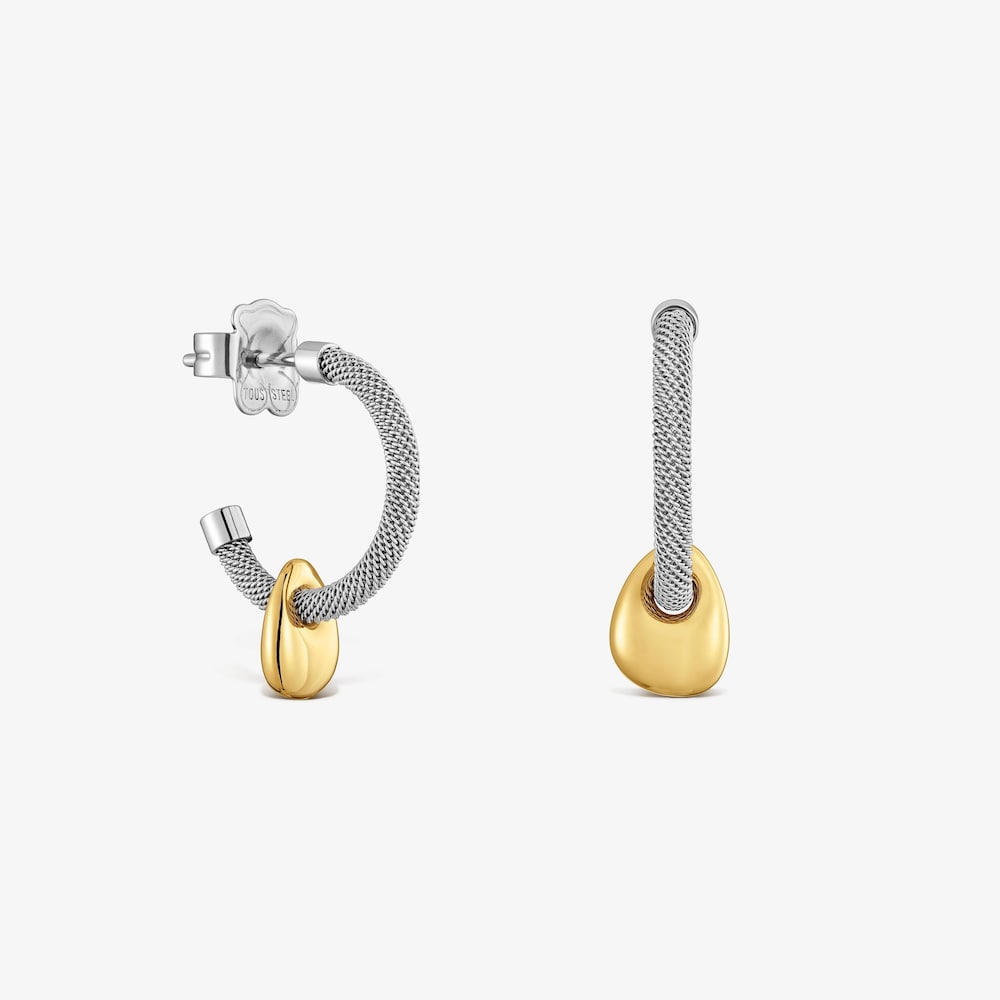 Pendientes aro de acero y motivo oro 9 kt TOUS Cool Stones