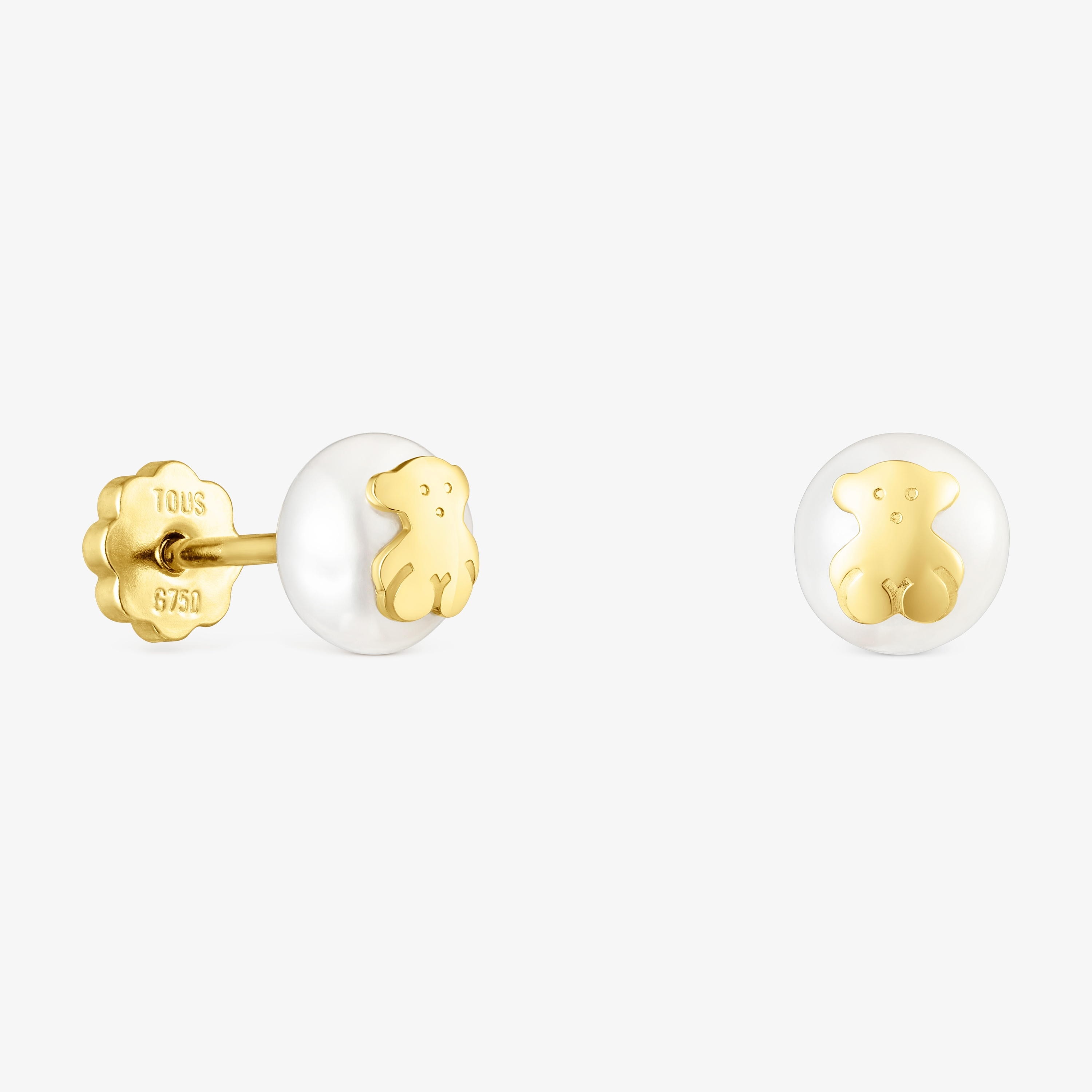 18K solid gold TOUS Bear Earrings with Pearls
