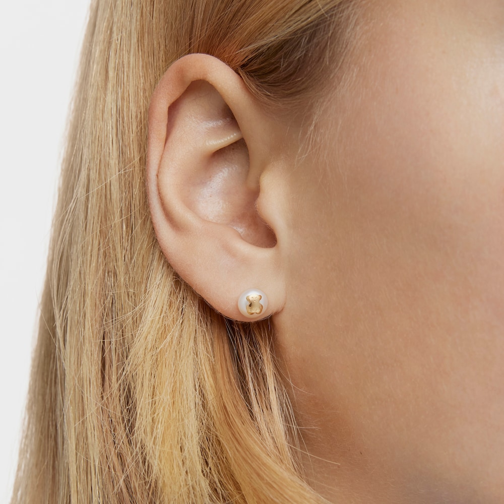 Pendientes de oro y perla motivo oso Baby TOUS
