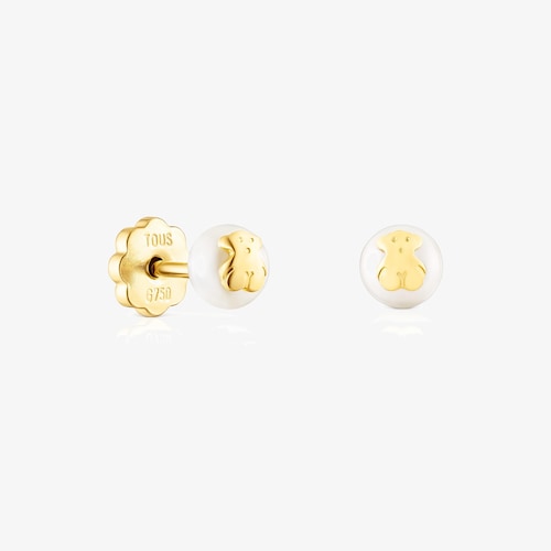 Aretes con perla motivo oso de oro Baby TOUS